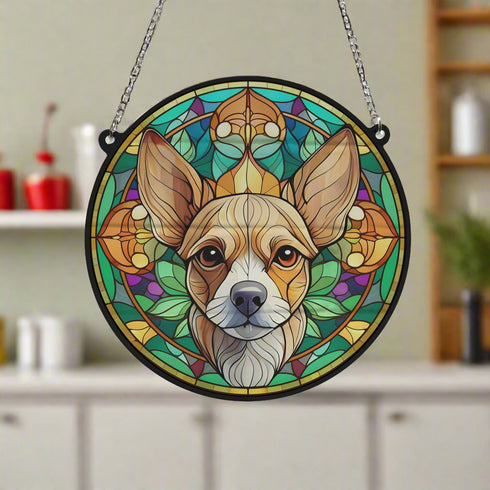 Chihuahua Fawn Stained Glass Effect Suncatcher